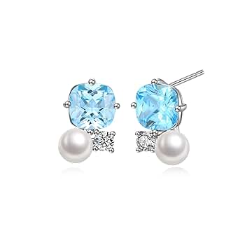 Amazon | アクアマリン ピアス レディース 4mm パール 「ブルー